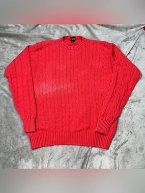 Vintage J Crew Oarsman Cable Knit Sweater Mens XL Red Cotton Crewneck Pullover